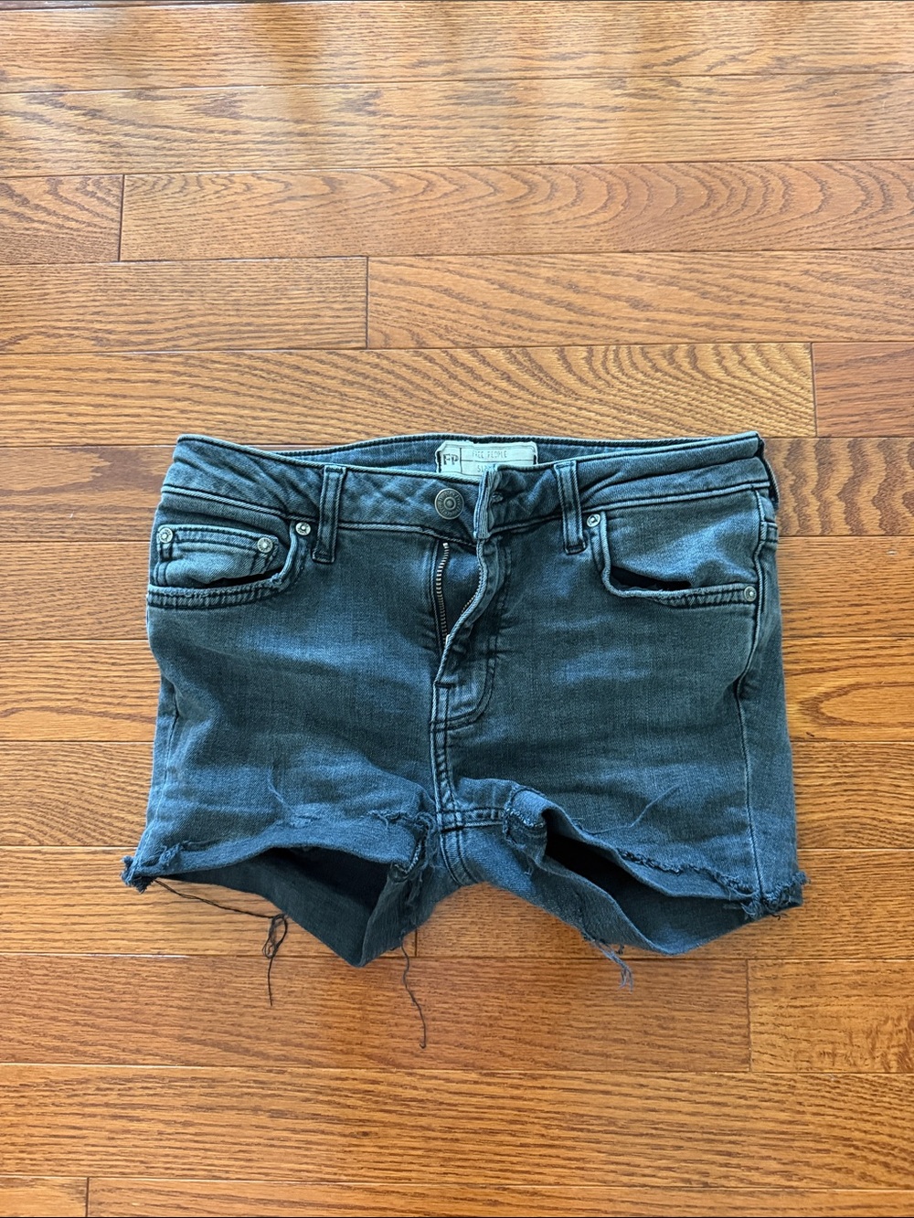 Free People Charcoal Gray High-Waist Denim Shorts